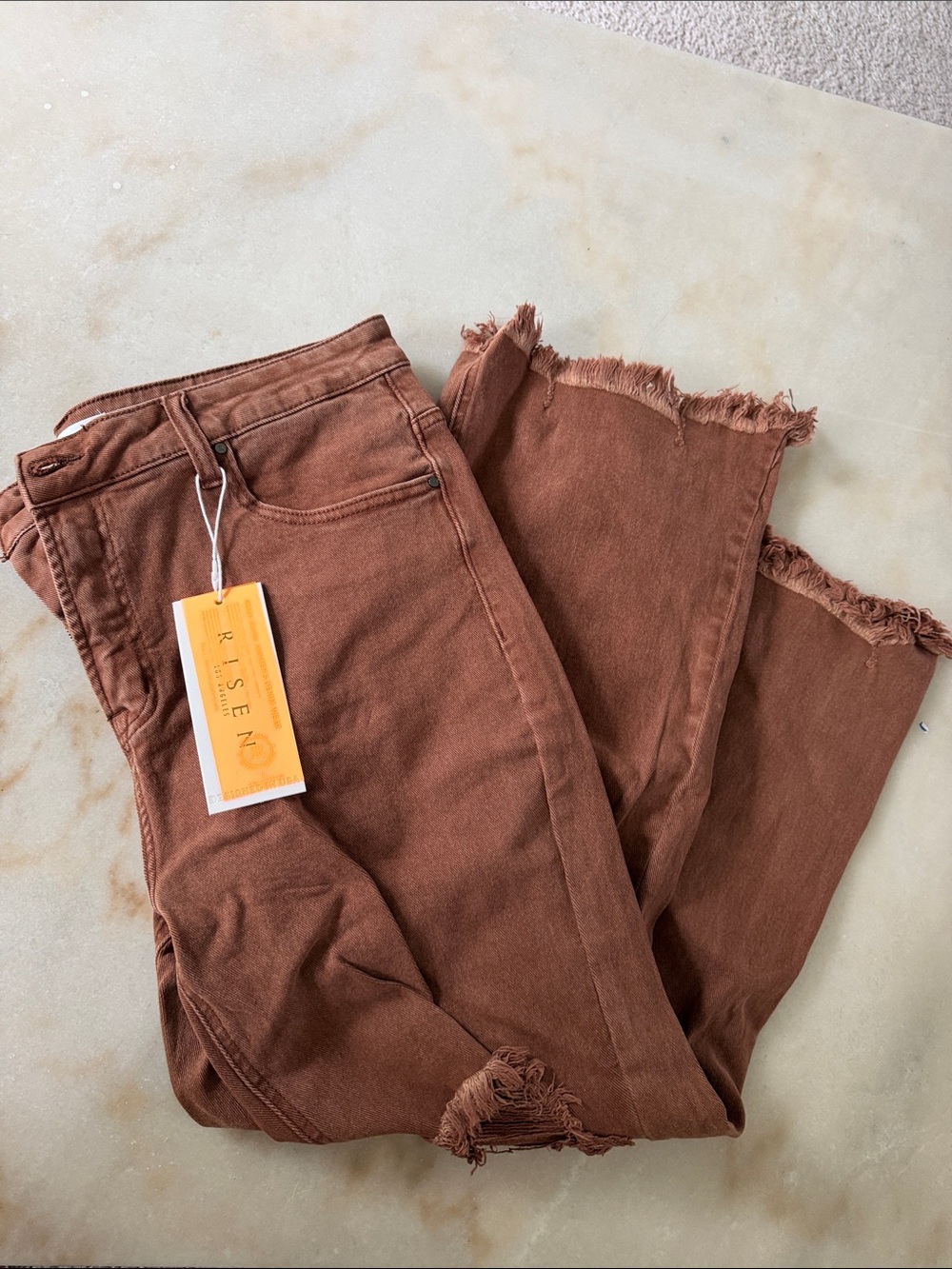 Nwt Risen Rust Brown Frayed Hem Jeans